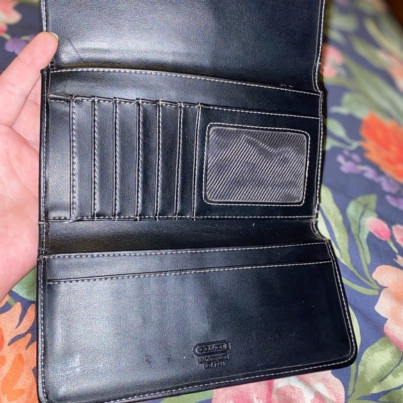 Coach trifold canvas black on tan with leather accents. - Picture 6 of 9